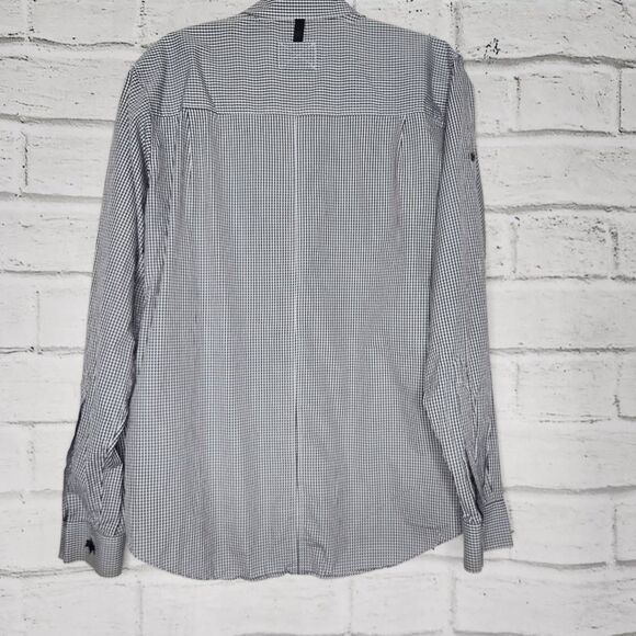 EDUN Mens Black White Gingham Collared Cotton Long Sleeve Button Up Shirt XL - Picture 7 of 12